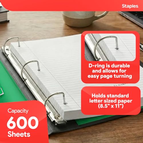 Staples Heavy-Duty 3-Inch D-Ring Binder, Green, 600 Sheets - color: Green, size: 3-Inch