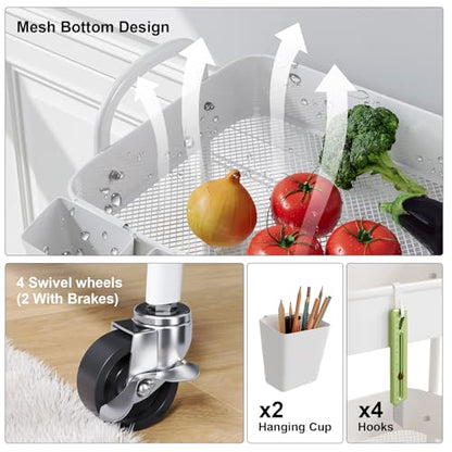 White 4 Tier Rolling Cart Metal with Wheels,Heavy Duty Utility Storage Cart - color: Simple White, size: 4 tier