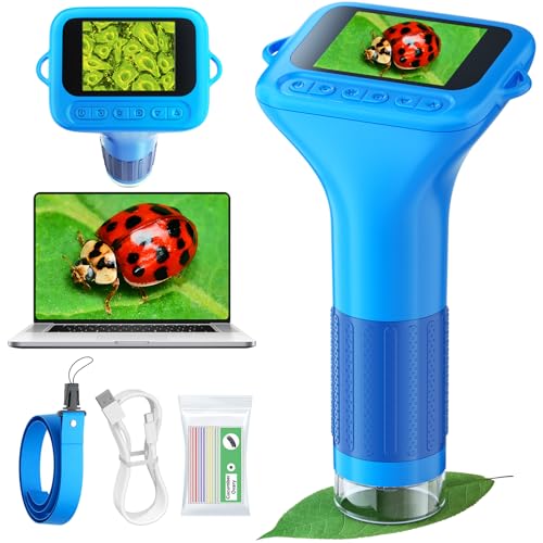 Odatay 1000X Digital Kids Microscope Kit with 12 Slides & 2" Screen, Blue - color: Blue