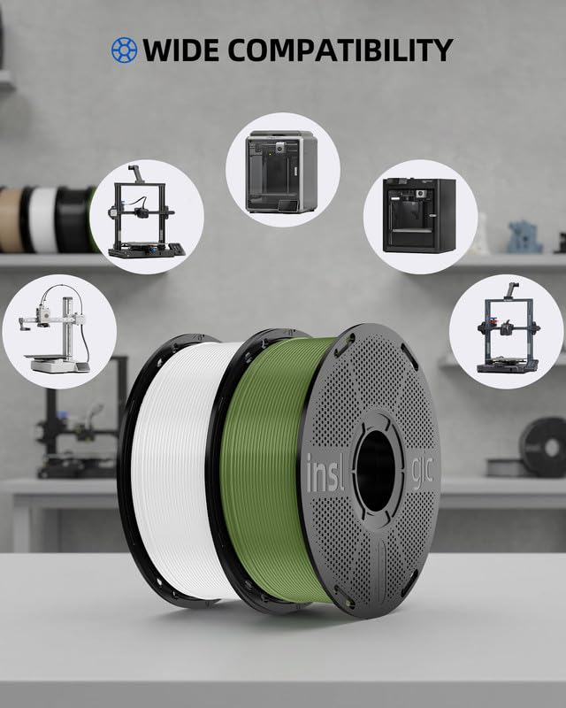 Inslogic Pre-Dried 4kg PLA Pro 3D Printer Filament, Tough, 4 Colors, Bundle - color: 4kg Bone White+wood-like+brown+olive Green
