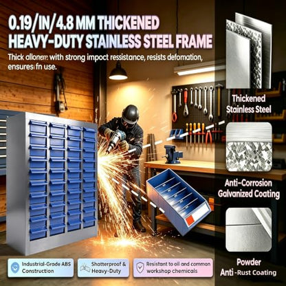40 Drawer Alloy Steel Nut and Bolt Organizer, Tool Cabinet with Label Slots & Dividers. Single Drawer 7.8" L x 3.9" W x 2" H. for Workshops & Home Garages.