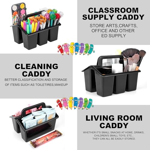 Plastic Caddy With Handle,Protable Classroom Craft Caddy, 6-pack Storage Caddy For Pencil,Pen,Craft Tools (Black) - color: Black