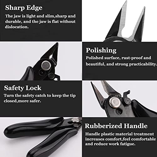 BOENFU 3.5 Inches Mini Cutter with Lock, Flush Cutters, Small Wire Snips, Micro Wire Cutter with Spring, Black - color: 3.5 Inches - 1 Pack - Black Handle