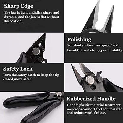 BOENFU 3.5 Inches Mini Cutter with Lock, Flush Cutters, Small Wire Snips, Micro Wire Cutter with Spring, Black - color: 3.5 Inches - 1 Pack - Black Handle