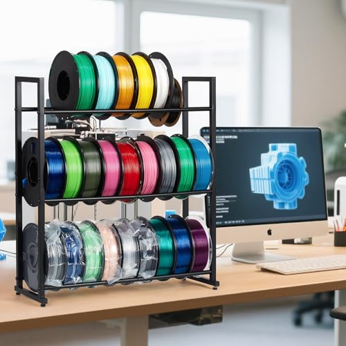 3D Printer Filament Storage Rack Desktop, 3-Tier Heavy-Duty Filament Spool Holder Stand, Space-Saving Metal Filament Shelf for TPU/PLA/ABS, Ideal for Studio, Office, Workshop