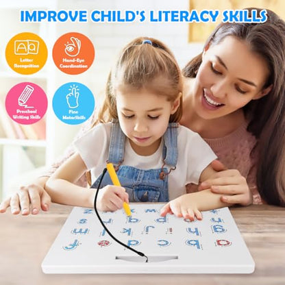 Double Sided Magnetic Letter Board: 2 in 1 Alphabet Magnets Tracing Board