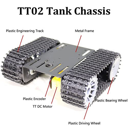 Professional Tank Car Chassis Kit with 2pcs Plastic Tracks & 2pcs TT Motor, TT02 Crawler Tank Chassis Platform for Arduino (Black) - color: Black