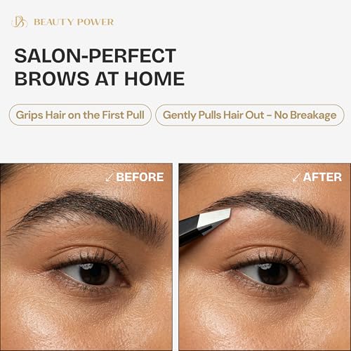 Beauty Power Tweezers for Women Facial Hair. Ultra Precision Tweezers for Women & Men, Sharp Slant Tweezer for Eyebrows, Ingrown Hair Removal. Professional Plucker, German Stainless Steel 3-Pack Black - color: 3 Black