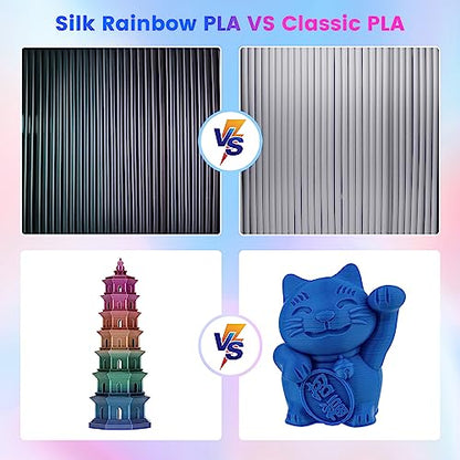 Comgrow Rainbow Colors Silk PLA 3D Printer Filament, PLA Filament 1.75mm, Dimensional Accuracy +/- 0.02 mm, 1KG Spool, Coextrusion 3D Filament with Shiny Silk Rainbow Universe - color: Rainbow Universe