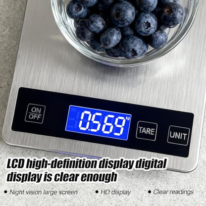Food Kitchen Scale, 33lb Food Scale Precisely Measures Grams and Ounces for Baking and Cooking, 304 Stainless Steel Kitchen Scale for Food with LCD Display, Batteries Included - style: Rechargeable / 33lbs