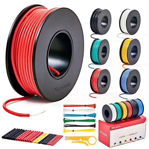 22 AWG Stranded Wire Kit – Silicone Coated Copper Wires 22 Gauge Pre-Tinned 23ft/7m Each Spool, 6 Colors (Black, Red, Yellow, Green, Blue, White), Electrical Jumper Wire Hook Up Wire Kit from Plusivo - style: 22 AWG Stranded Wire Silicone Insulation