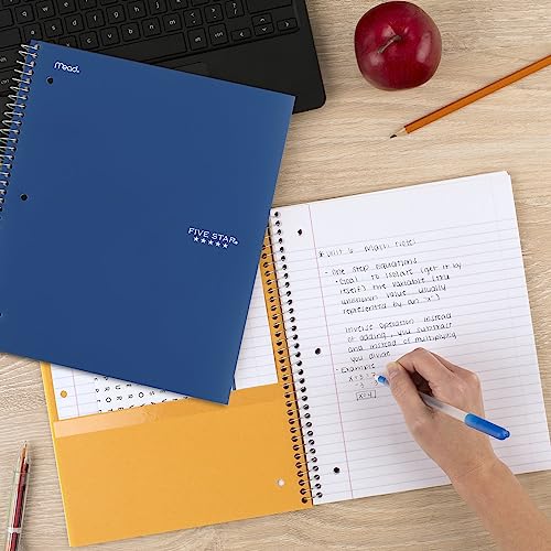 Five Star Spiral Notebook + Study App, 5 Subject, College Ruled Paper, 8-1/2" x 11", 200 Sheets, Fights Ink Bleed, Water Resistant Cover, Pacific Blue (73635) 1 Count (Pack of 6) - color: Blue, size: 1 Count (Pack of 6)