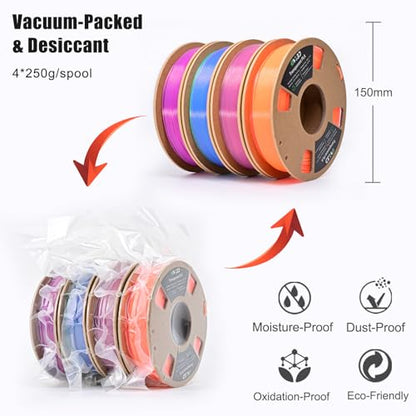 OVV3D PLA 3D Printer Filament Bundle 250g x 4 Spools, Transparent PLA - color: Transparent Multicolor