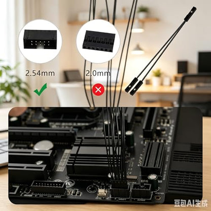 12Pcs PC Power & Reset Button Extension Cable, 2-Pin Female to Dual Female Jumper Wires for Computer Case Switch and Motherboard Front Panel DIY Replacement(3.94 Inches)