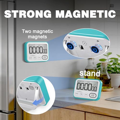 Digital Kitchen Timer Magnetic Loud Alarm, Large LCD Screen Silent/Beeping Multi-Function for Teachers Classroom Kids, Sky Blue - color: Sky Blue
