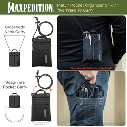 Maxpedition Platy Pocket Organizer, EDC Tool Pouch, Neck Wallet - color: Black, size: 5" x 7"