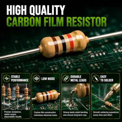 Carbon Film Resistor Kit, 50 Values 1/4W 5% Tolerance Resistors Assortment,0-10M Ohm Through Hole Resistors with Storage Box for Arduino,DIY Electronics Circuit Repair (1/2WJ-50V-500PCS, Carbon) - style: 1/2WJ-50V-500PCS