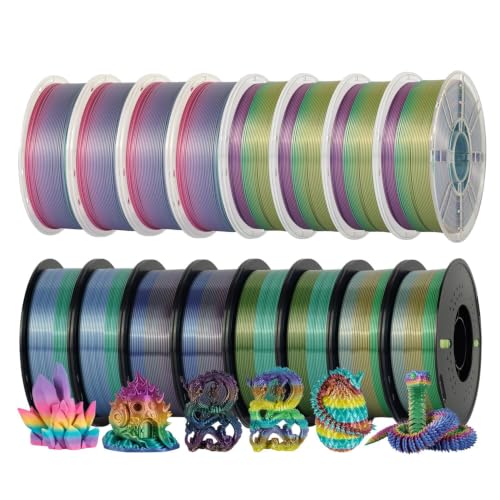 Kingroon 16kg Silk Rainbow PLA Filament Bundle, 1.75mm Multicolor Gradient 3D Printer Filament,16x1 kg Spools, High Precision ±0.02mm, No Clogging Tangle Free Silk PLA for FDM Printing - color: 16*1kg (Candy2*4+lovely*4+candy*2+macaron*2+universe*2+forest