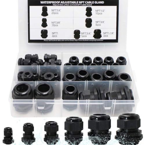 MAKERELE Cord Grip NPT Cable Glands Kit for Electrical Waterproof Box - color: Black, size: 50pcs KIT BOX