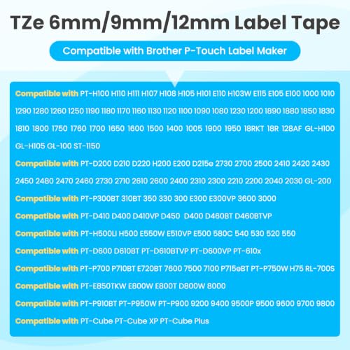 5-PK TZe-335 Replace for Brother Label Maker Tape Black 12mm 0.47 Laminated - color: White Ink on Black Tape, size: 1/2 inch 26.2 feet (12mm x 8m)