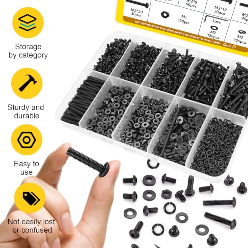 1400PCS M2 Hex Button Head Screws Assortment Kit,M2x4/6/8/12/16/20 mm - size: M2 1400pcs
