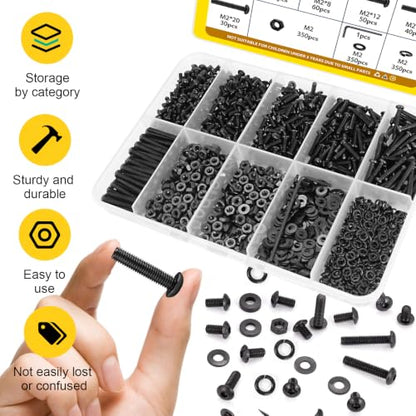 1400PCS M2 Hex Button Head Screws Assortment Kit,M2x4/6/8/12/16/20 mm - size: M2 1400pcs