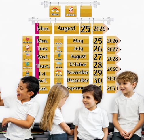 96 Cards Classroom Bulletin Board Decorations Set for Teachers,Flip Calendar with Holder for Classroom,Adjustable Calendar,Preschool Elementary Home Decor Supplies（Pencil） - style: Pencils
