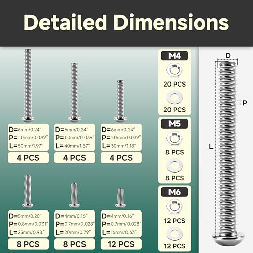 Metric Screw Assortment, 120Pcs Metric Bolt Assortment Kit M4 M5 M6 Machine Screws and Nuts with Lock & Flat Washers, 304 Stainless Steel Button Head Socket Cap Black Screws Nuts and Bolts Kit - color: (Silver) Button Head, size: 120Pcs M4 M5 M6