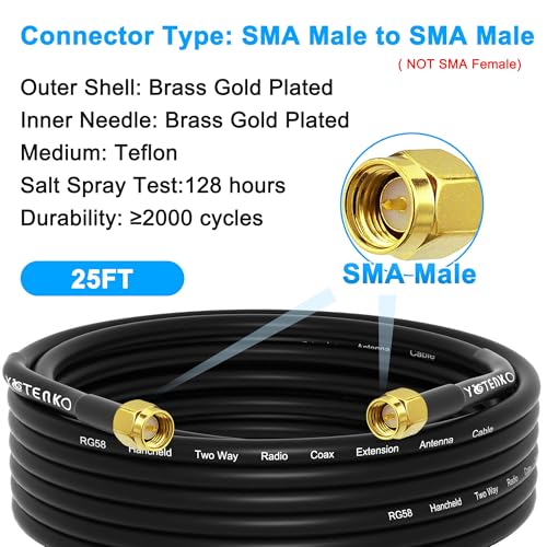 25FT SMA Male to Male RG58 Coaxial Cable Antenna Extension 50 Ohm - size: 25FT