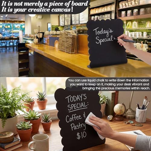 LEIFIDE 2 Pcs Black Magnet Boards Magnetic Bulletin Board Announcement Wave-Shaped Magnetic Display Board Stand Metal Desktop Memo for Menus Dining Table Home School Kitchen Office (12.6 x 11 Inch) - size: 12.6 x 11 Inch