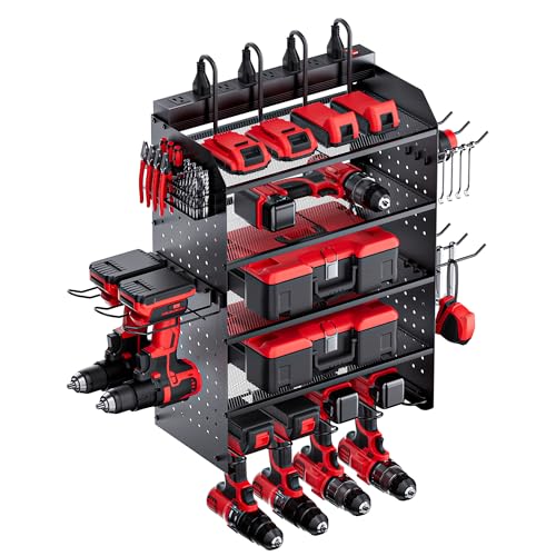 TRZZ Power Tool Organizer Wall Mount, 5-Layer Charging Station, Black - color: Black, size: 5-Layer with Charging Station
