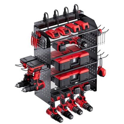 TRZZ Power Tool Organizer Wall Mount, 5-Layer Charging Station, Black - color: Black, size: 5-Layer with Charging Station