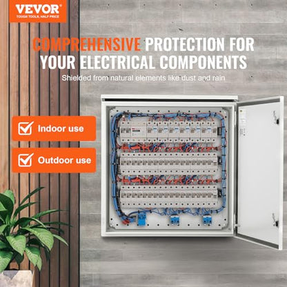 VEVOR Electrical Enclosure, 24'' x 24'' x 12'', NEMA 4 Outdoor Enclosure, IP65 Waterproof & Dustproof Cold-Rolled Carbon Steel Hinged Junction Box for Outdoor Indoor Use, with Rain Hood - size: 24'' x 24'' x 12''