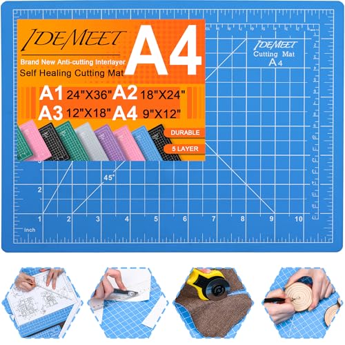 Density-upgraded 9"x12" Self Healing Cutting Mat, Idemeet Rotary Sewing Mat for Crafts, 5-Ply Blade Table Protector Cut Board for Fabric Leather Cutting Quilting Modeling Hobby Project, A4, Blue - color: Blue, size: 11.9"L x 8.8"W
