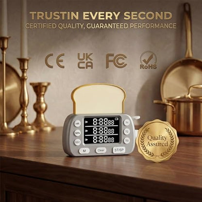 Digital Kitchen Timer for Cooking - 3-Channel Magnetic Countdown Timers with Memory Preset for Baking, Toaster, Eggs Includes Memo Notes (Silver) - color: Silver