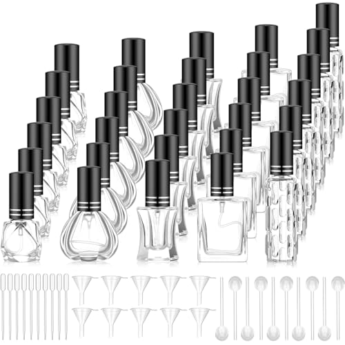 Domensi 30 Pack Vintage Glass Empty Perfume Bottles Refillable,Black - color: Black