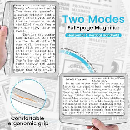 Rechargeable 5X Magnifying Glass for Reading, Large Bright Full Page Magnifier with Light, Handheld LED Dimmable Lighted, Lightweight Book Magnifier for Reading Small Prints Seniors - Silver - color: Silver