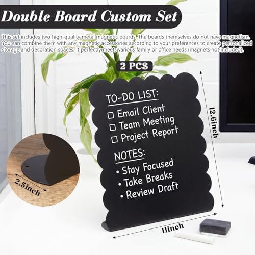 LEIFIDE 2 Pcs Black Magnet Boards Magnetic Bulletin Board Announcement Wave-Shaped Magnetic Display Board Stand Metal Desktop Memo for Menus Dining Table Home School Kitchen Office (12.6 x 11 Inch) - size: 12.6 x 11 Inch