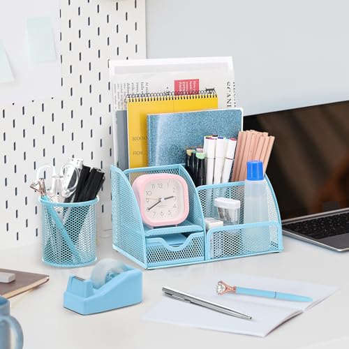 13-in-1 Office Desk Organizer Set for Back to School Supplies Accessories - color: Blue