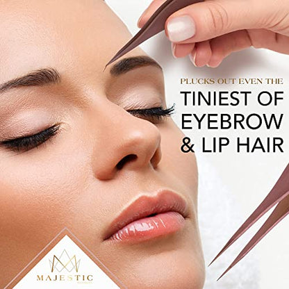 Majestic Bombay Fine Point Tweezers, Eyebrows, Facial Hair, Women and Men - color: Rose Gold