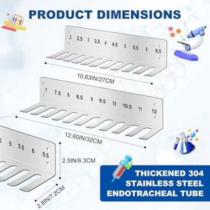 2 Pack Endotracheal Tube Holder 304 Stainless Steel Rack Wall Hanging Frame Endotracheal Tube Holders Intubation Hanger for Veterinary Equipment Supplies（2.0-12）