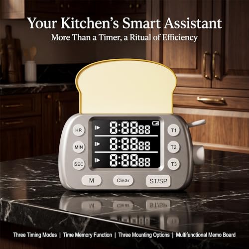 Digital Kitchen Timer for Cooking - 3-Channel Magnetic Countdown Timers with Memory Preset for Baking, Toaster, Eggs Includes Memo Notes (Silver) - color: Silver