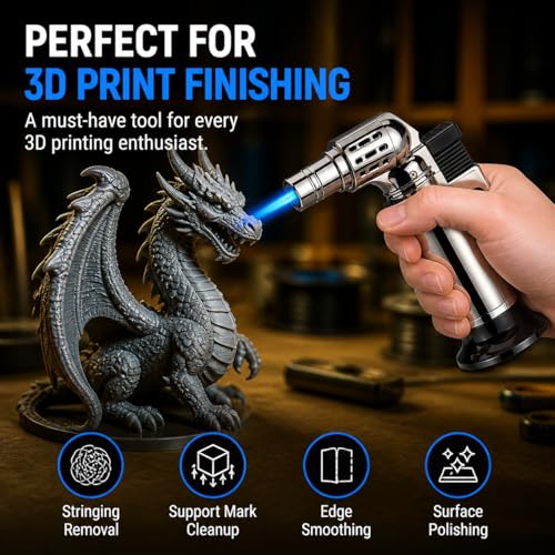 3D Print Stringing Removal Tool, 3D Printer Tools for Filament PLA PETG Cleanup, Windproof Adjustable Flame Mini Torch for 3D Printing Post Processing & Fine Detail Finishing(Butane Not Included)