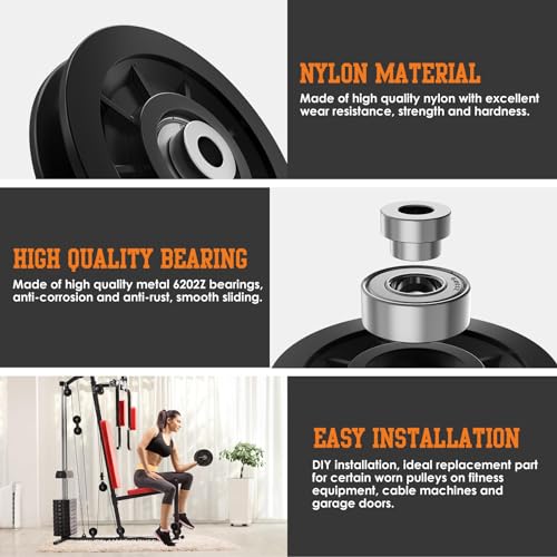 90mm/3.5" Nylon Bearing Gym Pulley Wheel, Universal Exercise Replacement Pulleys for Home Gym Equipment Parts, Cable Machine Accessories, Garage Door Pulley System - color: Black-1pc
