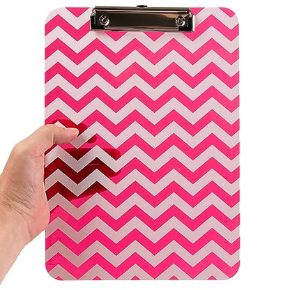 JAM PAPER Plastic Clipboards with Low Profile Metal Clip - Letter Size (9 x 12.5) - Fuchsia Pink Chevron - Clip Board Sold Individually - color: Pink Chevron, size: Single Clipboards