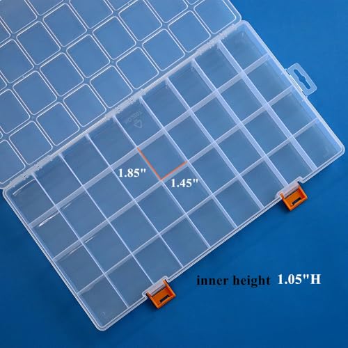3 Pack 36 Grids Clear Plastic Storage Box with Dividers - size: 36 Grids