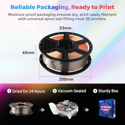 FLASHFORGE Silk Tri-Color Filament, Gold, Silver and Copper 3 in 1 Coextrusion Silk PLA Filament 1.75mm, 3D Printer Filament Color Change 1kg(2.2lbs) Spool, Dimensional Accuracy +/- 0.02mm - color: Gold, Silver and Copper 3 in 1