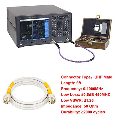 MOOKEERF 6ft White RG8x PL-259 UHF Male to Male Low Loss Coax Cable for CB Radio, Ham Radio, VHF Radio, Antenna Analyzer, Monitor, Tuner, Dummy Load, SWR Meter - size: 6FT