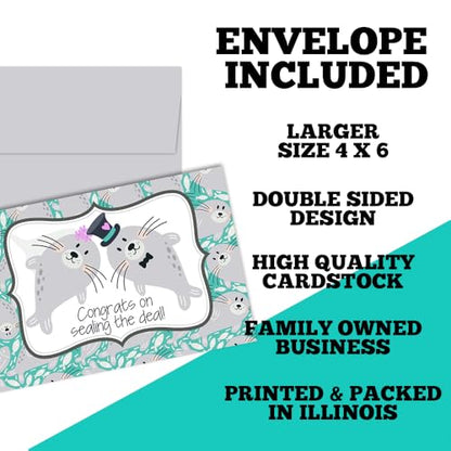 Amanda Creation Funny Wedding Card for Newlyweds, Wedding Card Funny Seal Sealing the Deal Design, 4x6 Blank Inside with Silver Envelope - style: Seal