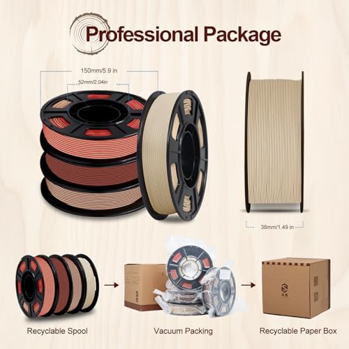YOUSU 3D Printer Filament Bundle, Wood PLA Filament 1.75mm, Multicolor 3D Printer Filament, Add More Than 30% Real WoodFiber, Maple, Cherry, Mahogany, Bamboo,Fits for Most FDM 3D Printers,250g*4 Pack. - color: 7-wood Pla 250g*4